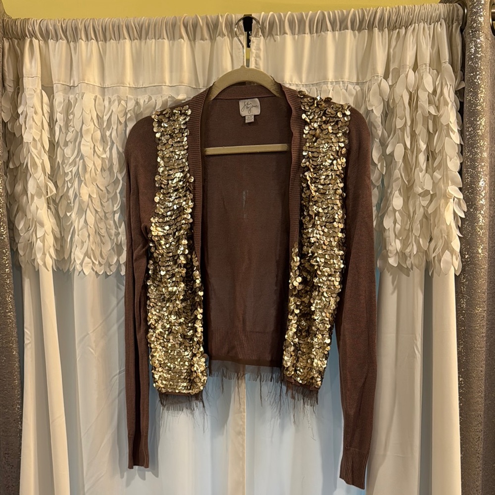 Sequin Embellished Brown Cardigan